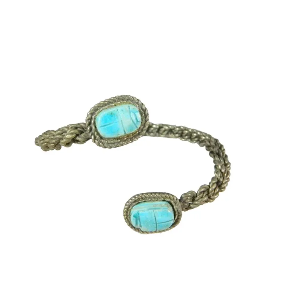 Vintage Sterling Silver Egyptian Scarab Beetle Arm Band Cuff